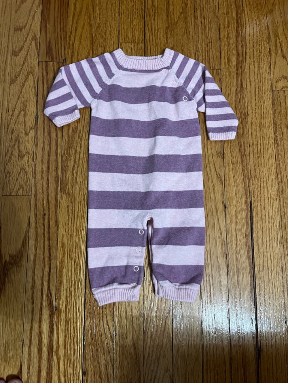 Egg Baby Striped Pink and Purple Knit Baby One-Piece Romper- Size 0-3 Month